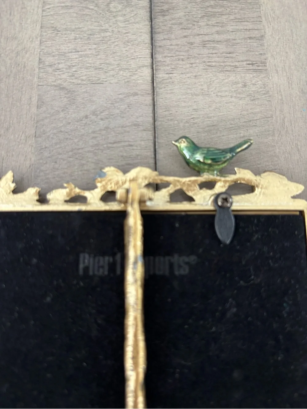 Pier One Imports Gold Tone Enameled Floral Bird Easel Back Photo Frame 4x3